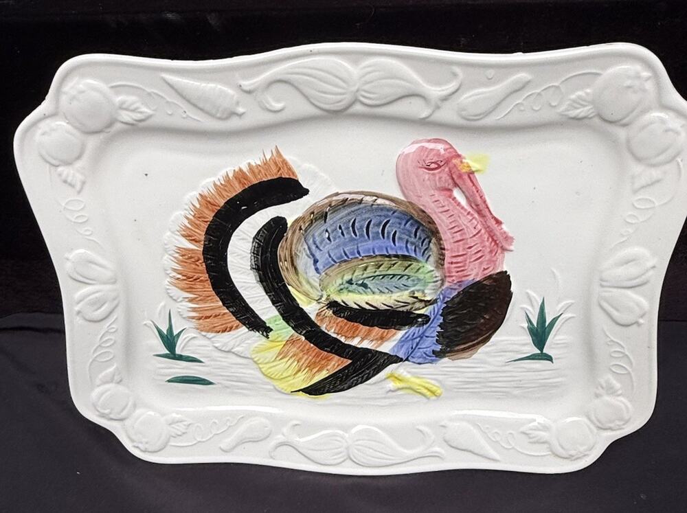 Vintage Turkey Platter Tray Rectangle Hand Painted Made in Japan 16x12